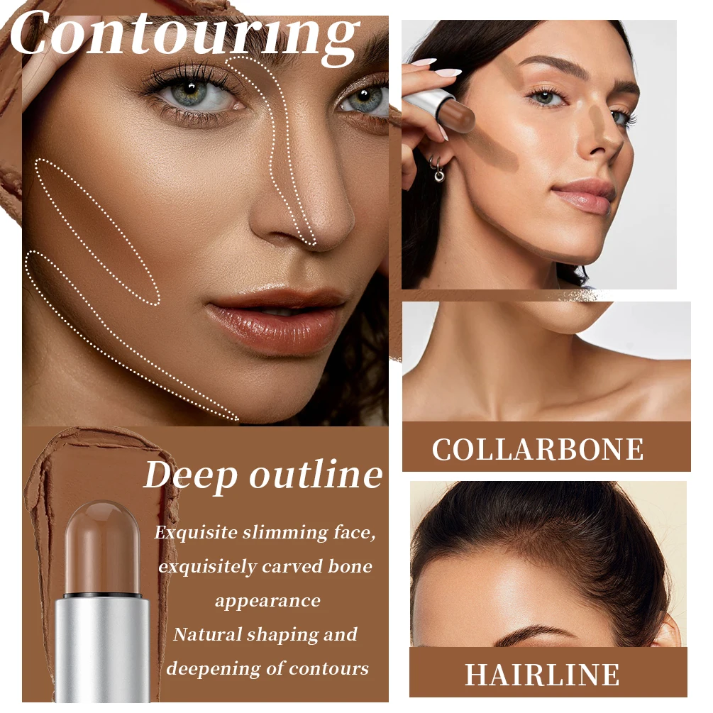 QIBEST تسليط الضوء على عصا برونزر الوجه اشراق أحمر الخدود روج المخفي القلم طويلة الأمد تسليط الضوء على الكنتوري أحمر الخدود ماكياج #5