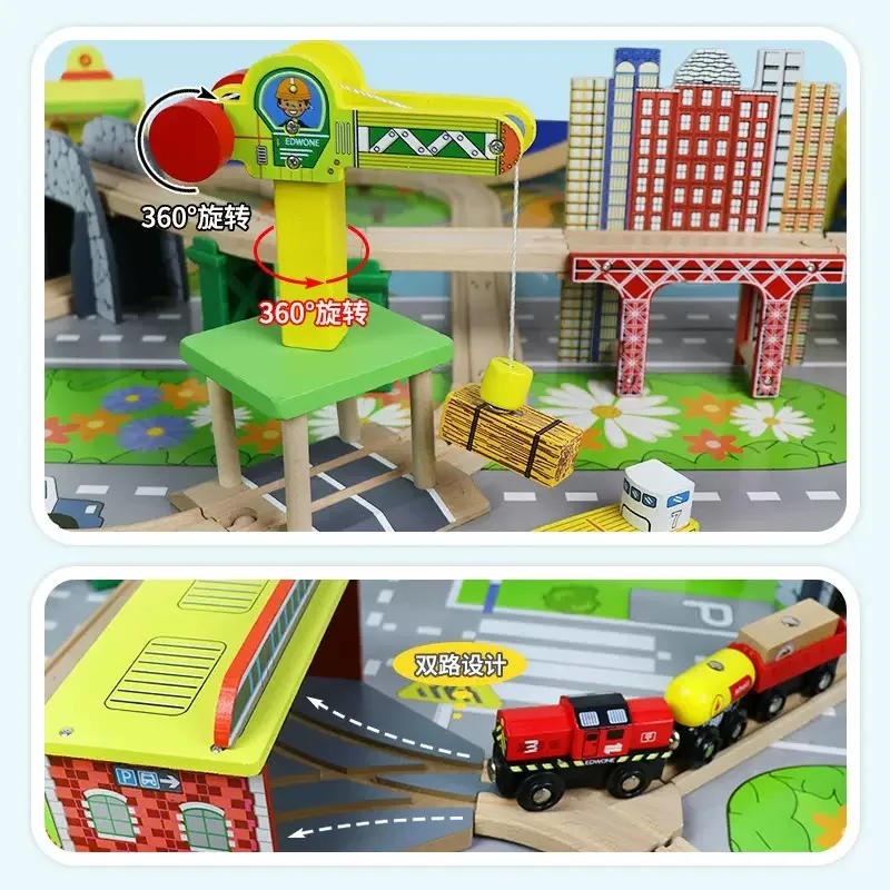 لعبة مسار القطار الخشبي نفق الجسر السكك الحديدية الحضرية تجاوز مسار القطار المروري مجتمعة الملحقات الخشبية لتقوم بها بنفسك لعبة هدايا عيد الميلاد