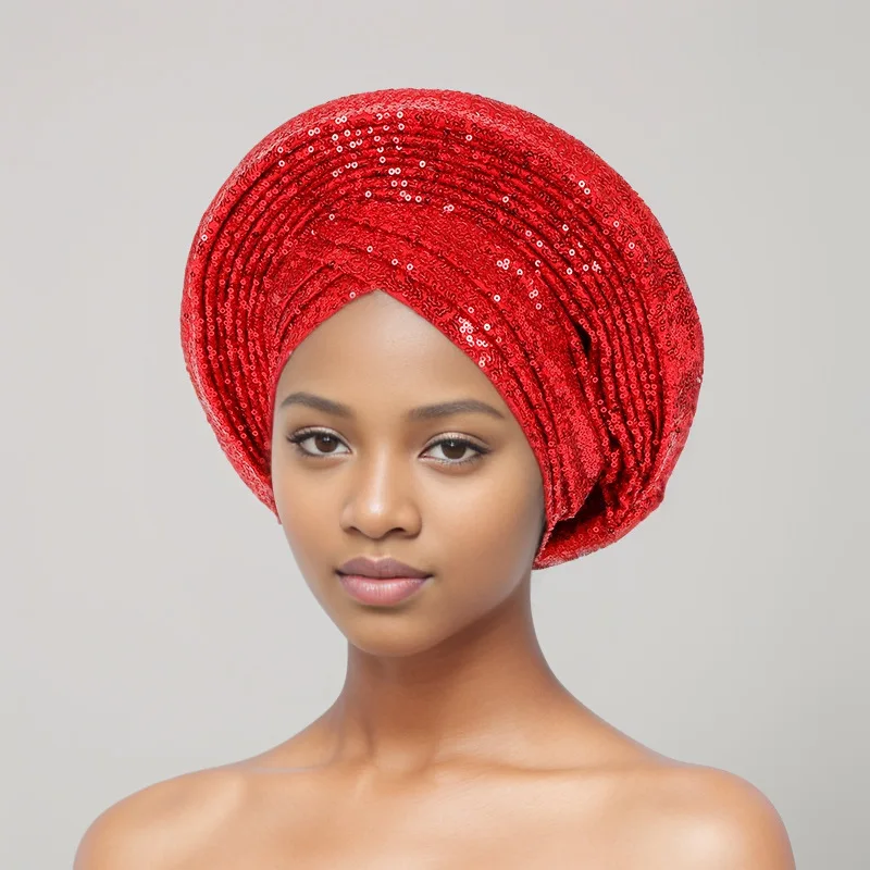 New sequin overlay Heavy industry African wedding headscarf hat baotou hat Ethnic hat