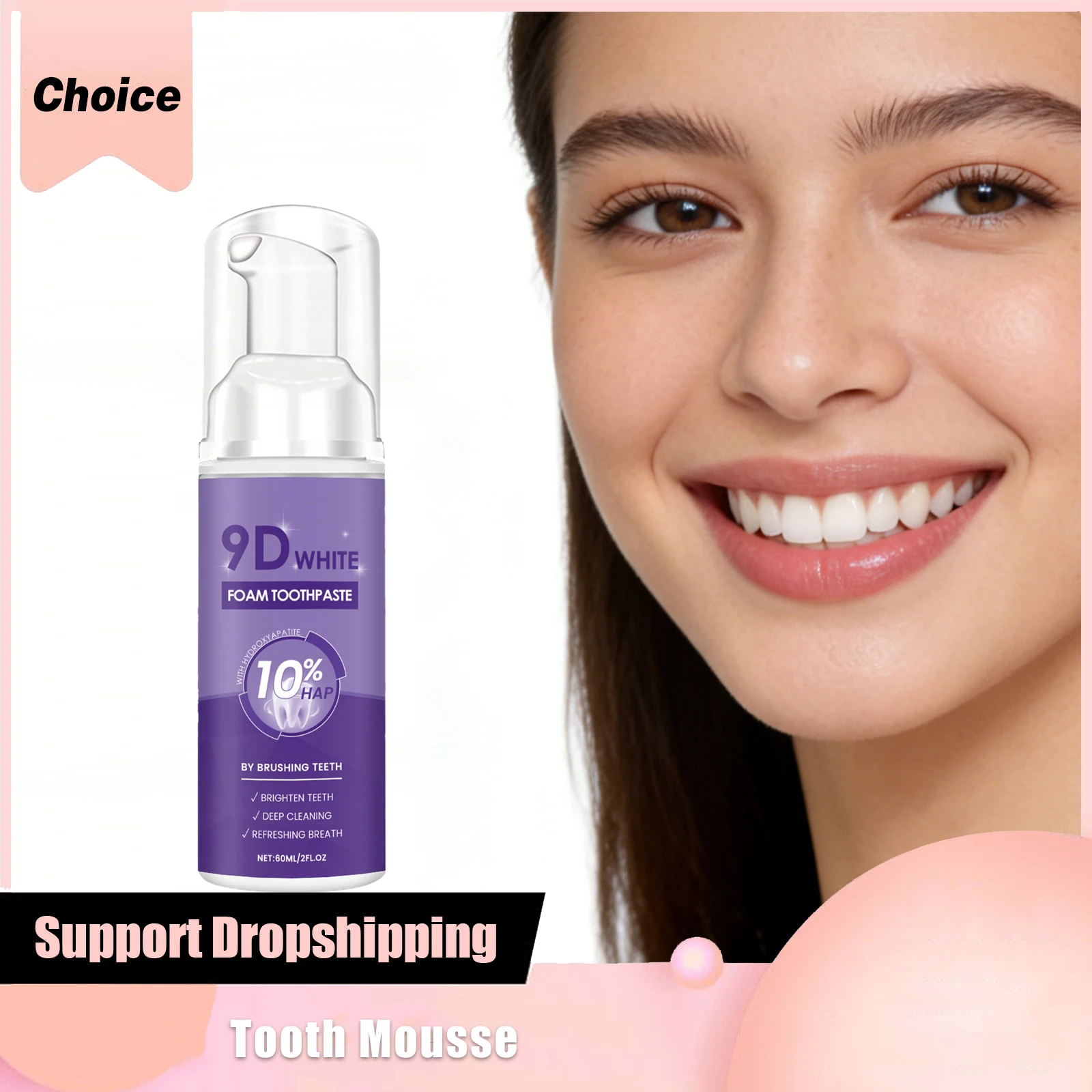 

9d Hydroxyapatite White Foam Toothpaste Yellow Stains Remove Deep Cleaning Brighten Tooth Fresh Breath Menthol Cleansing Mousses