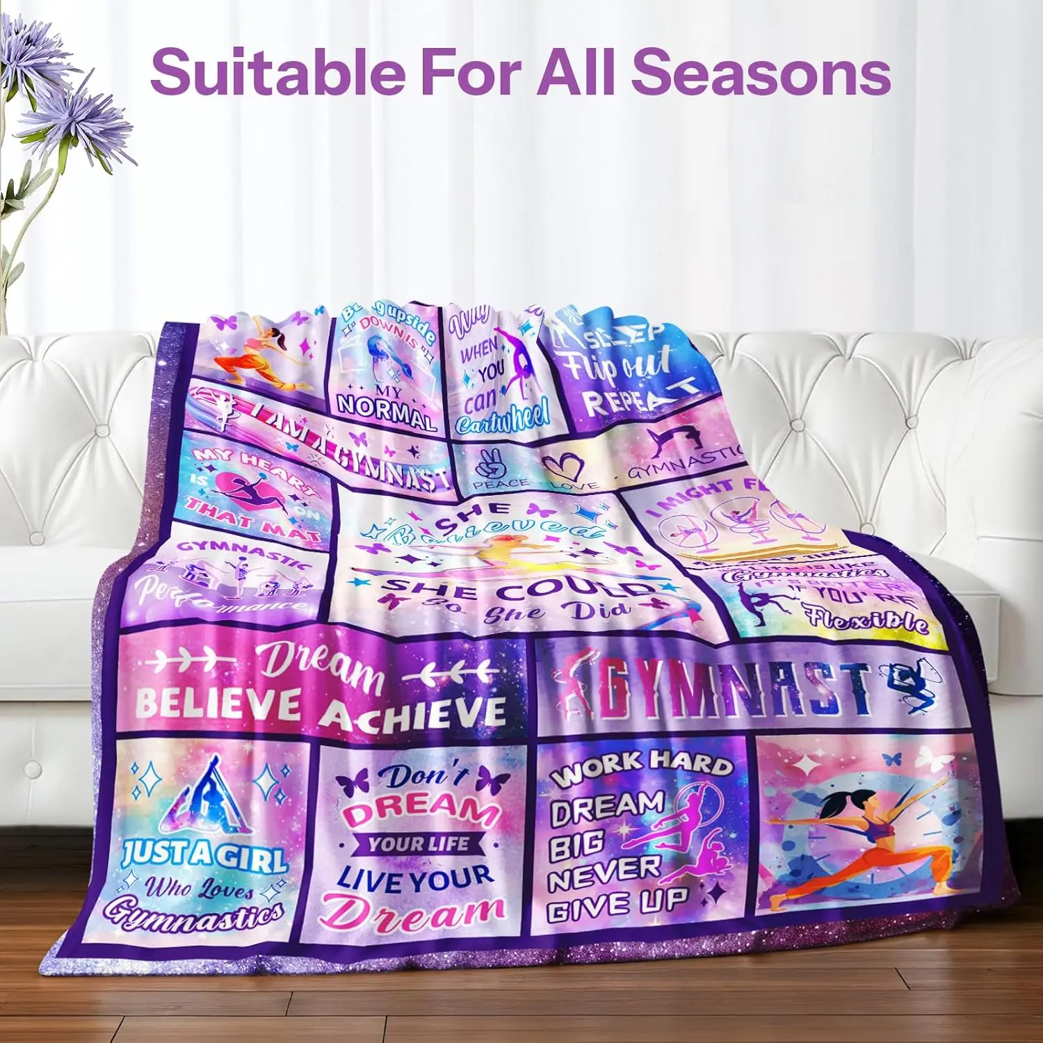 Home Decor Gymnastics Theme Blanket Throw for Sporty Gymnast Gift Idea Motivational Athletic Present