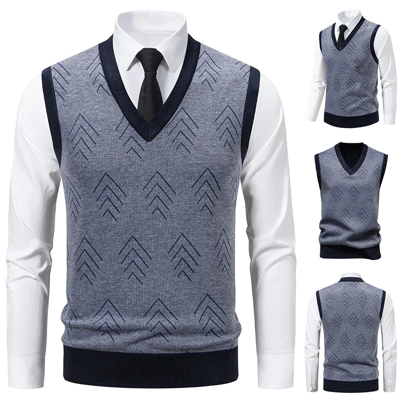

Men's Knitted Warm Sweater in Autumn and Winter V-neck Vest Diamond Grid Twisted Flower Casual Fashion Versatile Top
