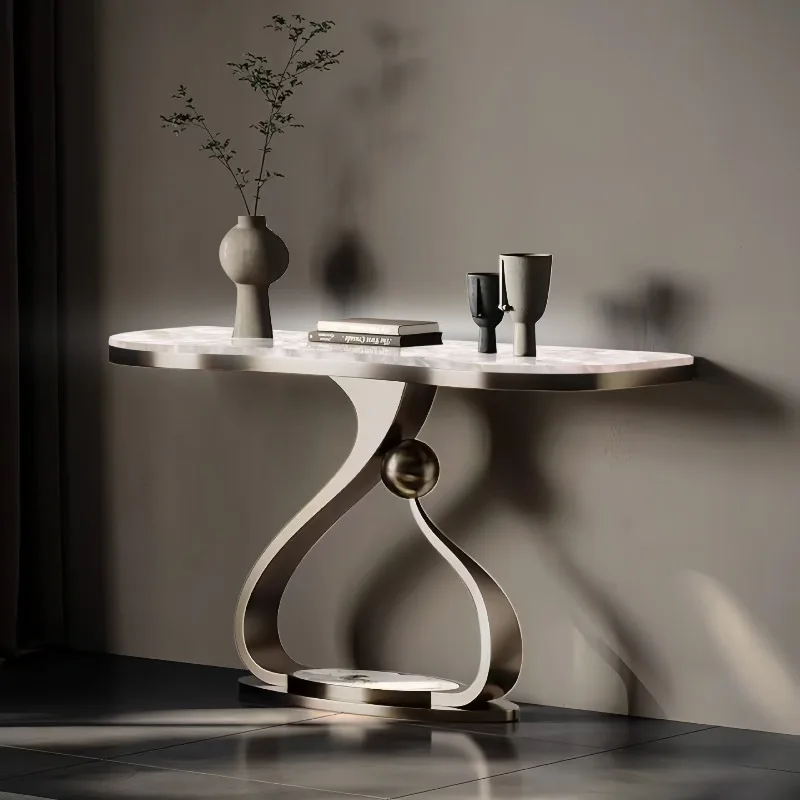 Luminous jade entrance table Modern simple light luxury corridor Home metal base Villa living room entrance rack