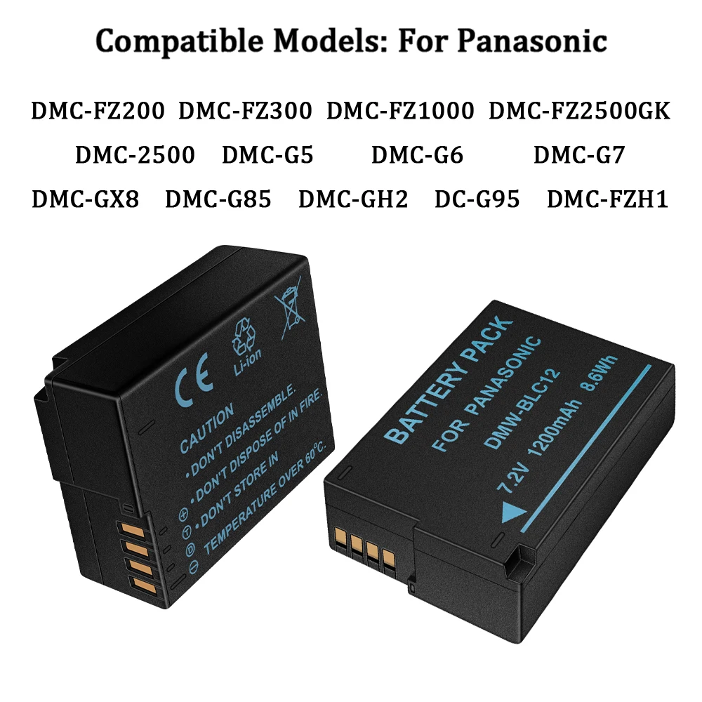 DMW-BLC12 DMW-BLC12E BLC12PP for Panasonic Lumix DMC-FZ2500,FZ200,FZ300,G85,G80,G6,G7,GH2,GX8,G95,G5 Fully decoded battery