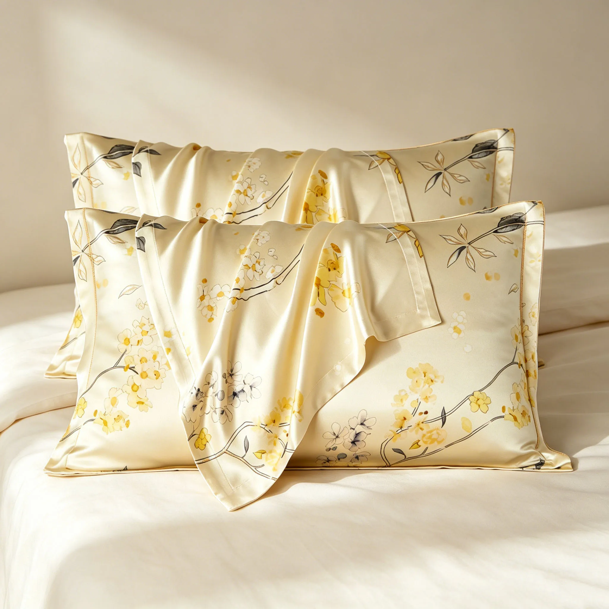 40 Momme 6A Grade Mulberry Silk Pillowcase 2 Pack Single-sided Silk Digital Floral Print Pillow Cover Set 48x74cm for Hair Skin
