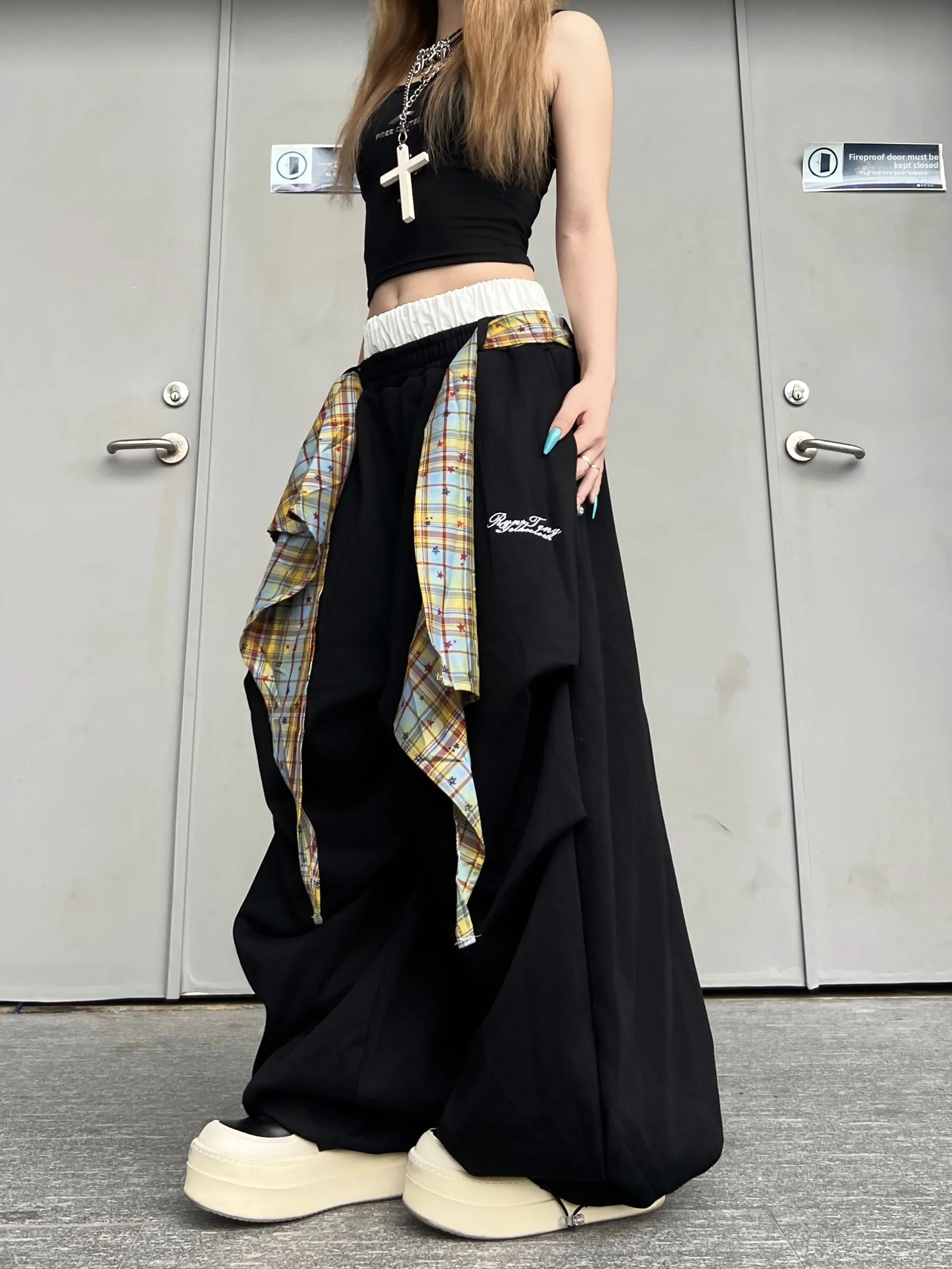 

American Retro Double Head Waist Bend Knife Pants Loose Jazz Dance Wide Leg Pants Casual Loose Fit Straight Tube Trousers