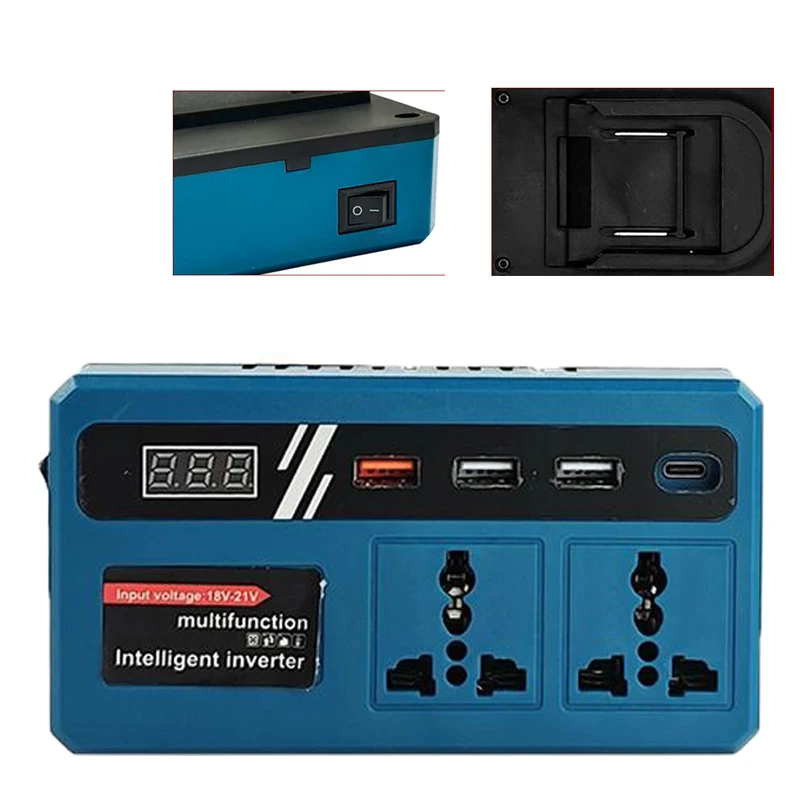 For Makita 18V Li-ion Batteries Multifunctional Smart Voltage Converter Portable Smart Inverter with 4 USB Ports and A LED Light