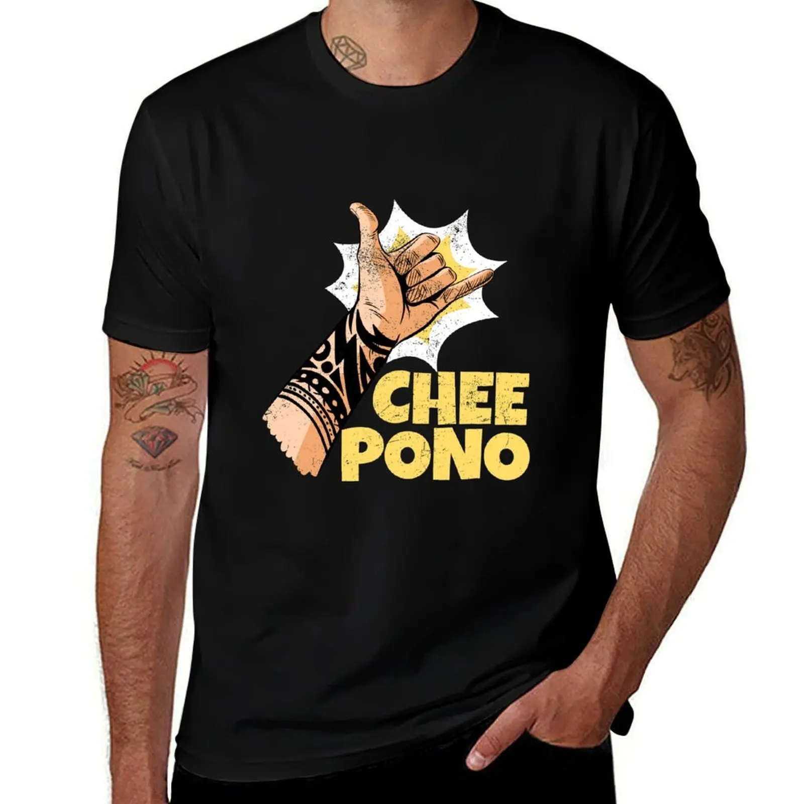 Chee Pono: Hang Loose Shaka Sign T-Shirt Casual Basic Street Style T-Shirt