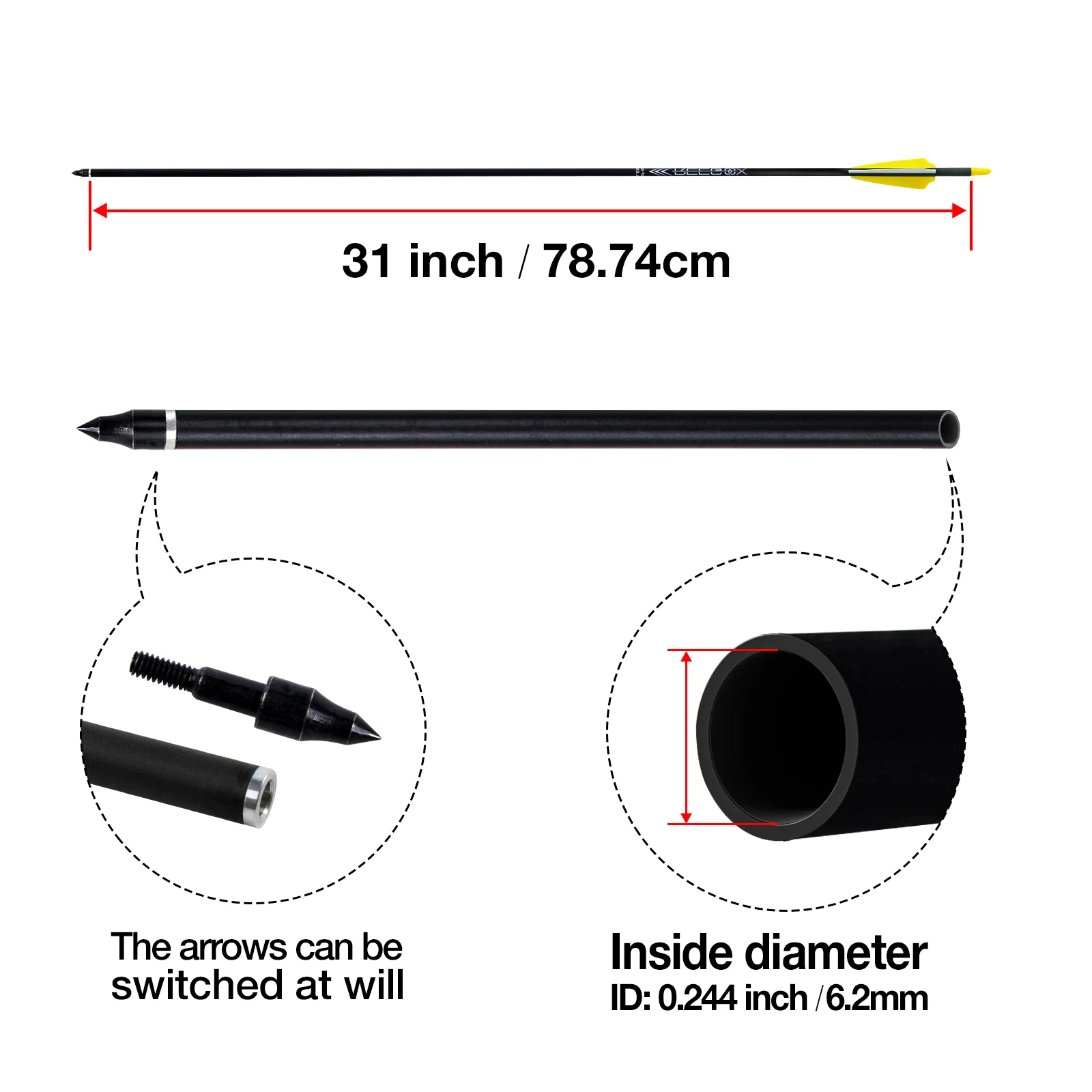 12 sztuk ID6.2mm 31 "SP250/300/400/500/600 strzałka łucznicza wał z włókna węglowego akcesoria myśliwskie