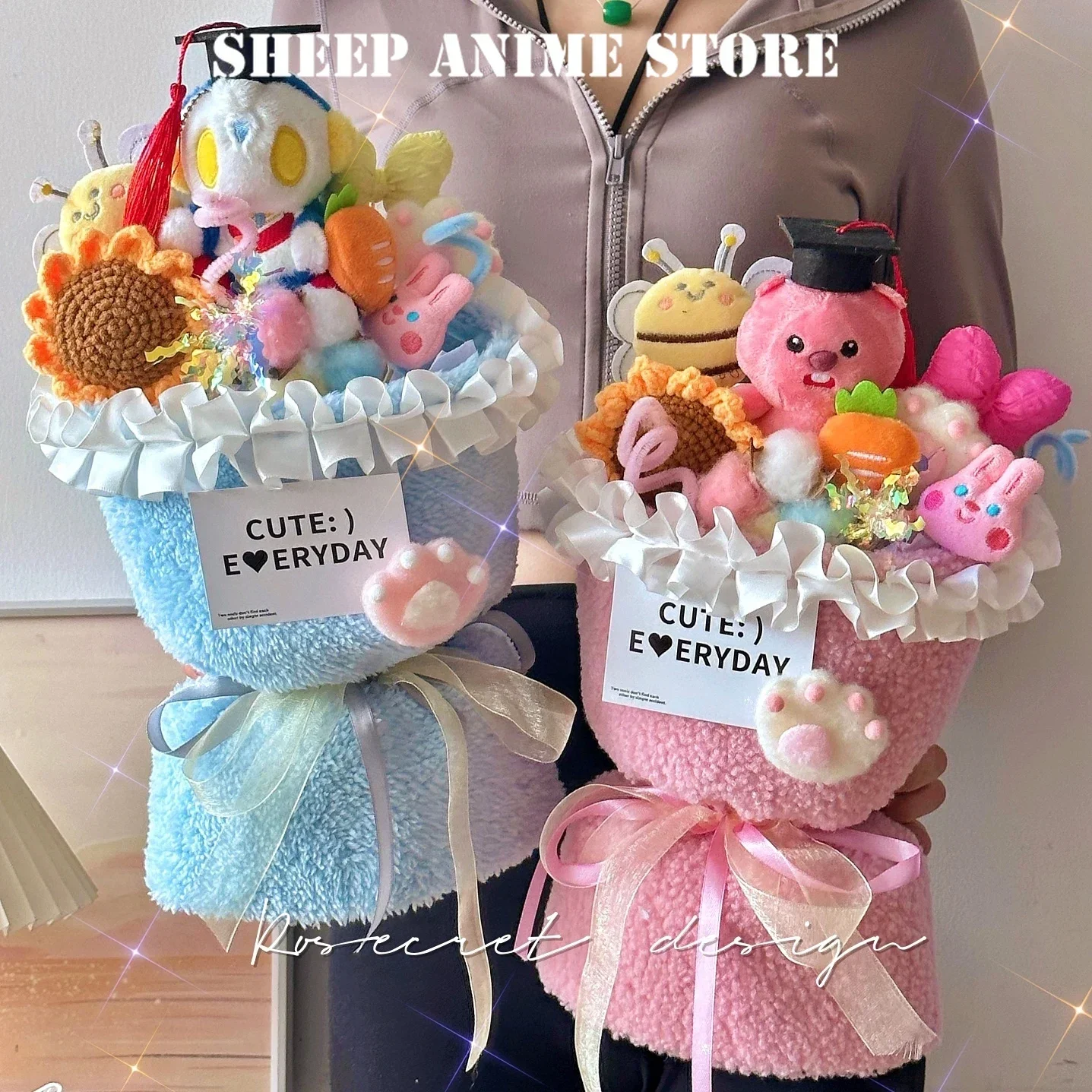 Kawaii Capybara Pochacco Stitch Cartoon Handmade Knit Bouquet Girl Birthday Gift Cute Bouquet Valentine's Day Gift ForGirlfriend