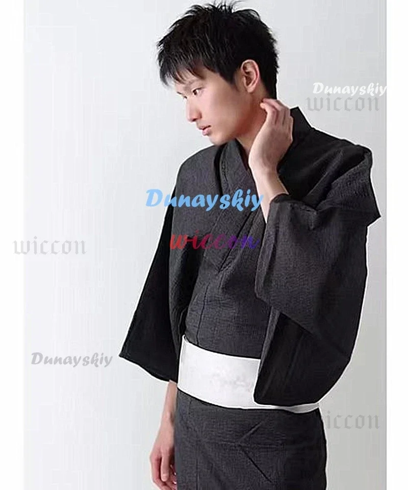 

CosplayTraditional Japanese KIMONO Costume Fashion YUKATA Summer Men Long Robes With Belt Pajamas Set Male Sleepwear Bathrobe