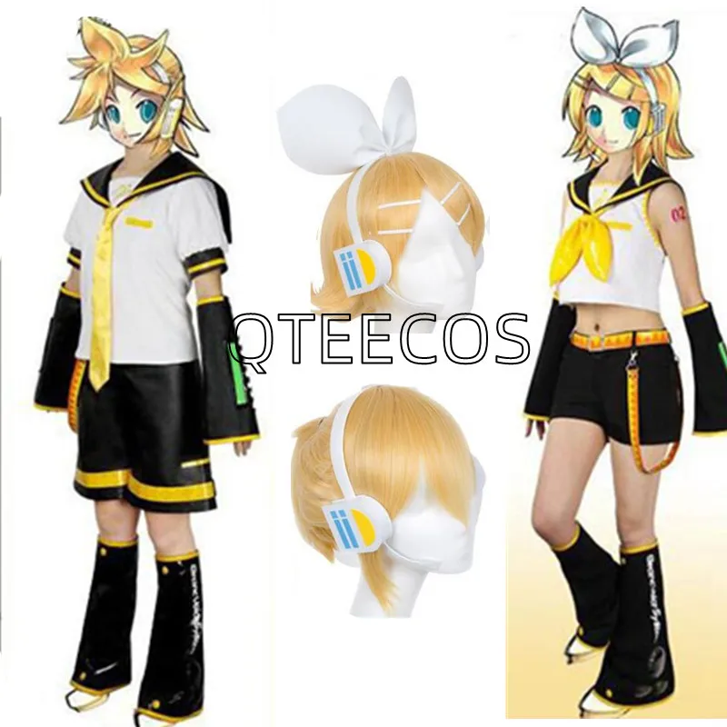 

Anime Rin Len Halloween Costumes Uniform Cosplay Tops Shorts With Wig Headset Full Sets