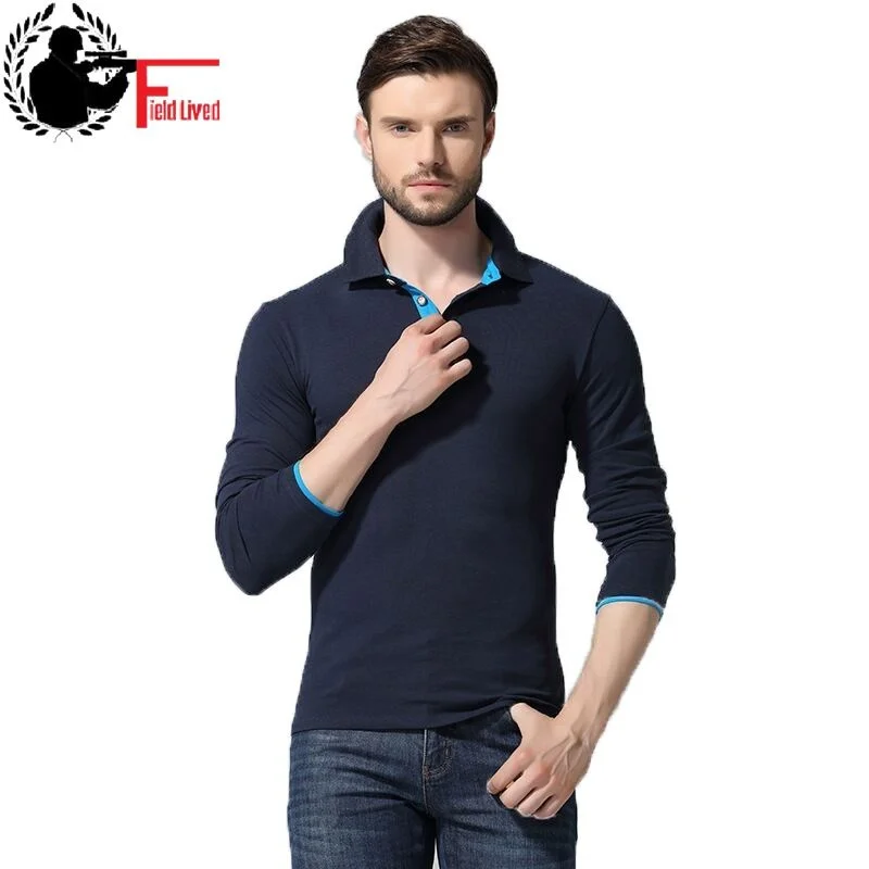 

Designer Fashion Men Polo Shirt Turn Down Collar Cotton Dress Spring Business Male Casual Long Sleeve Solid Color