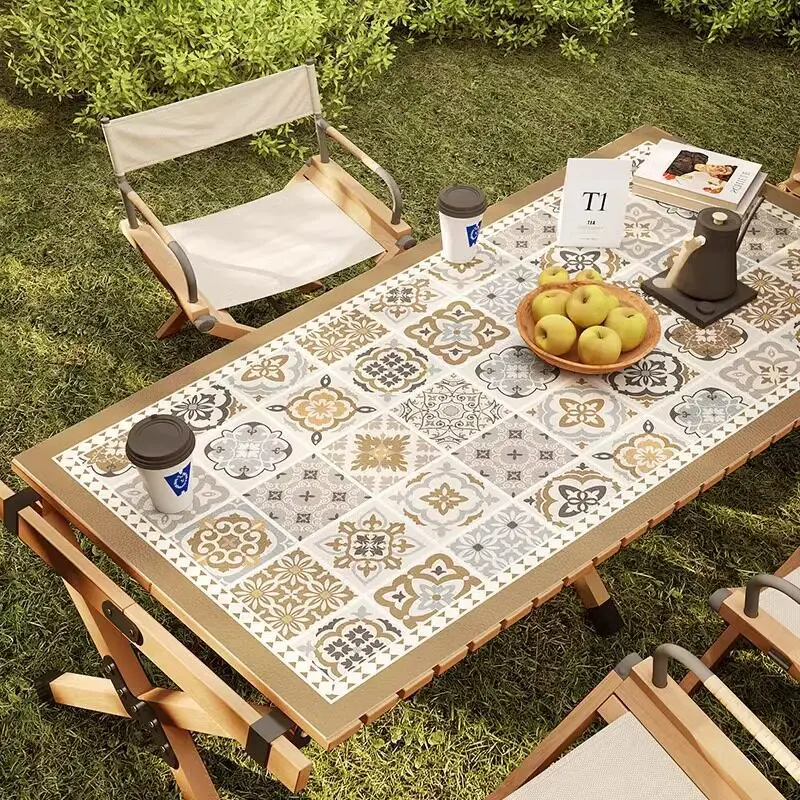 Outdoor Camping Tablecloth Waterproof Oil-Proof Leather Table Mat, No-Wash Sunproof Egg Roll Folding Camping Table Cover
