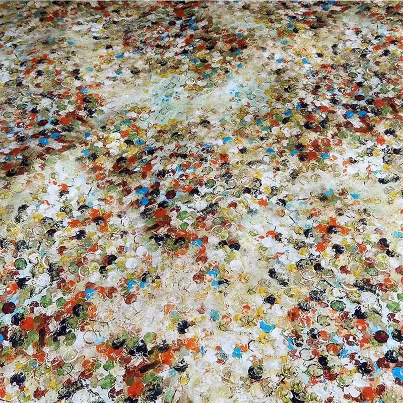 

1 meter 90% Mulberry Silk 10% Spandex 19 momme Charmeuse Silk Fabric Beige Oil Painting Printed 140cm 55" wide by the yard XY023