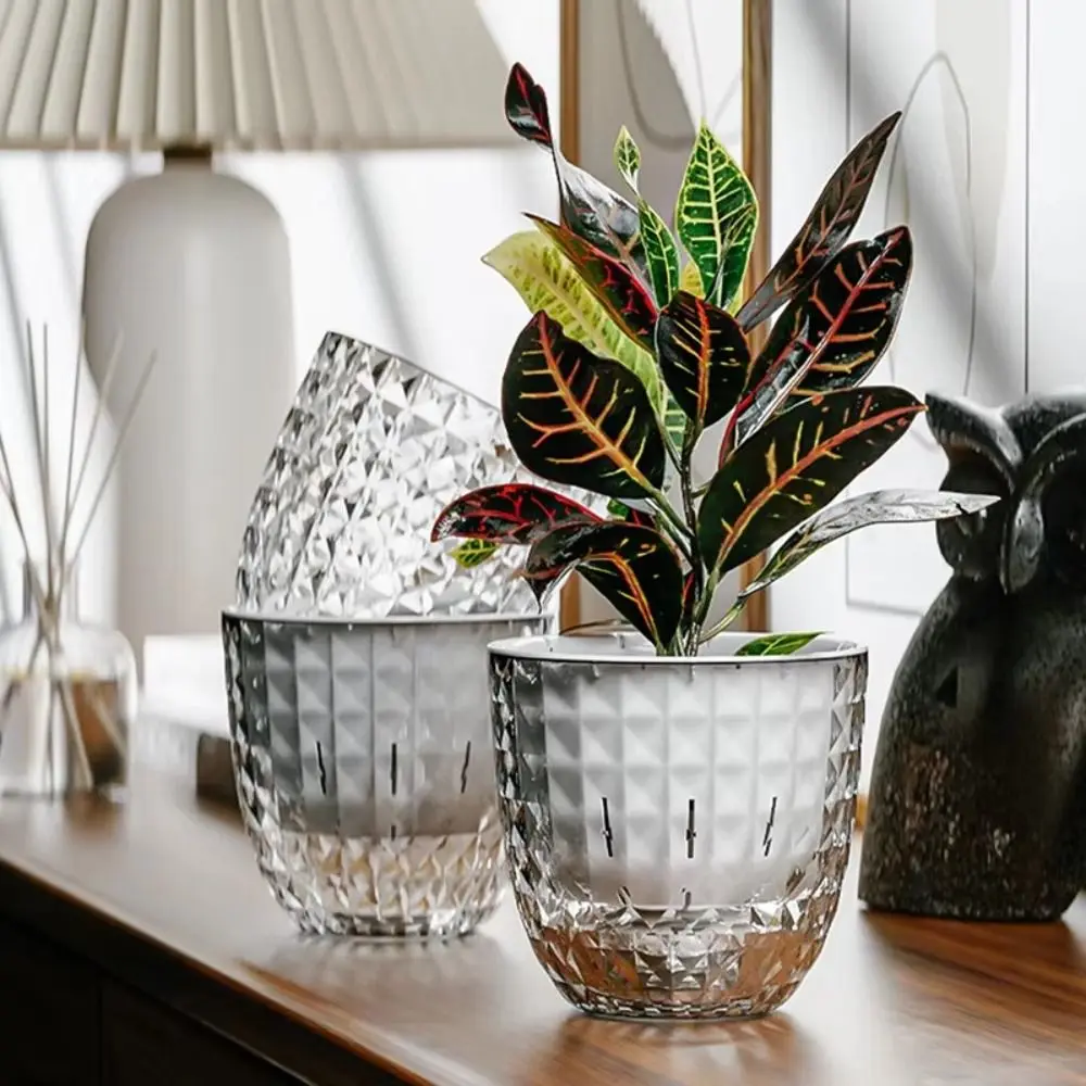 Plastic Lazy Hydroponic Flower Pot Transparent Large Capacity Water Absorbing Flowerpot Double Layer Succulent Plant Pot