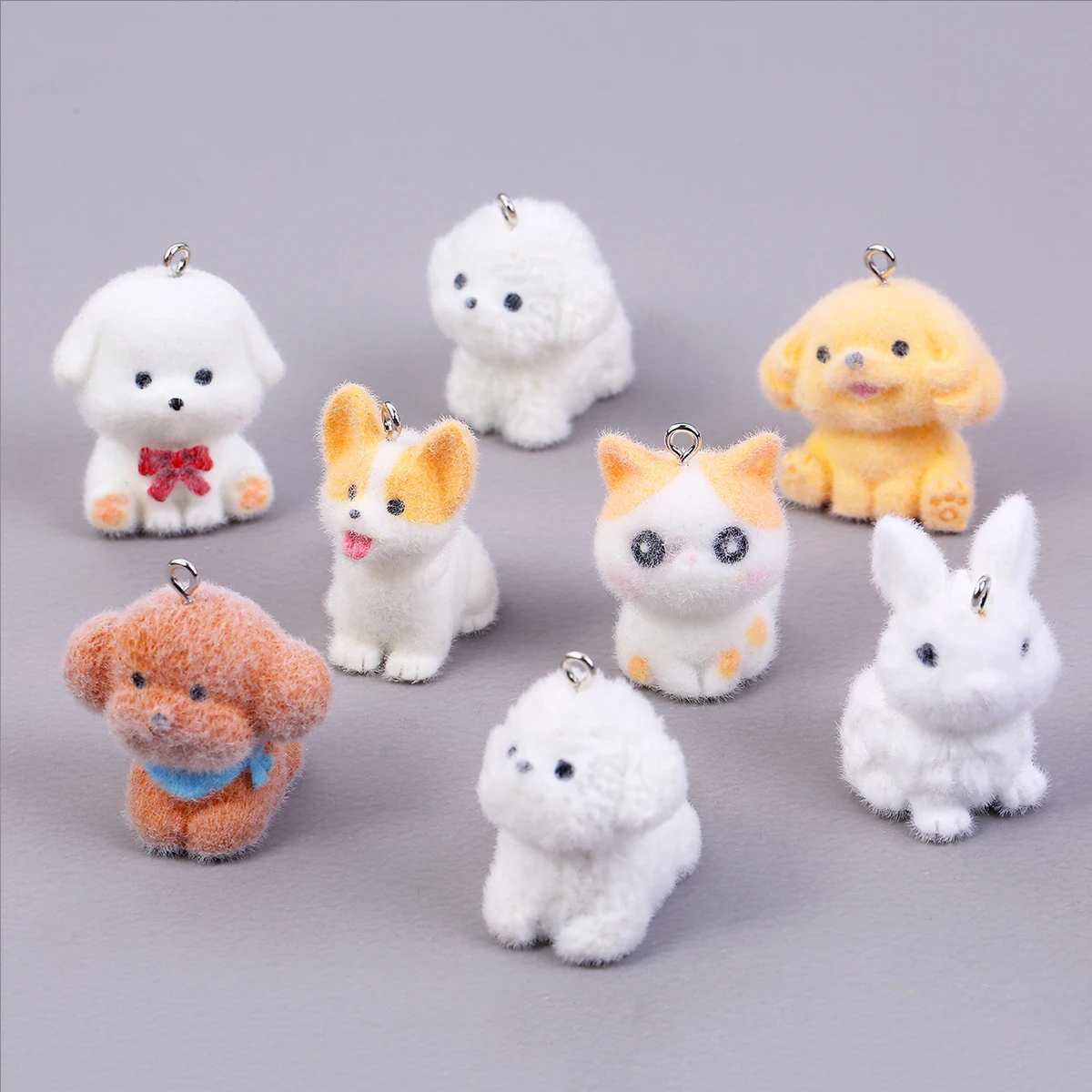 30Pcs Bulk Wholesale Puppy Dog Bear Resin Charms Cute Flocked Animalsa Pendants for Earring Bag Key Chians DIY Jewelry Make