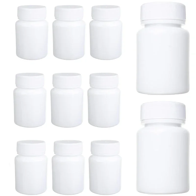 100Pcs 15ml-100ml Empty White Plastic Pills Bottles W/ Lid Portable Wide Mouthsolid Travel Containers For Powder Liquid Storage