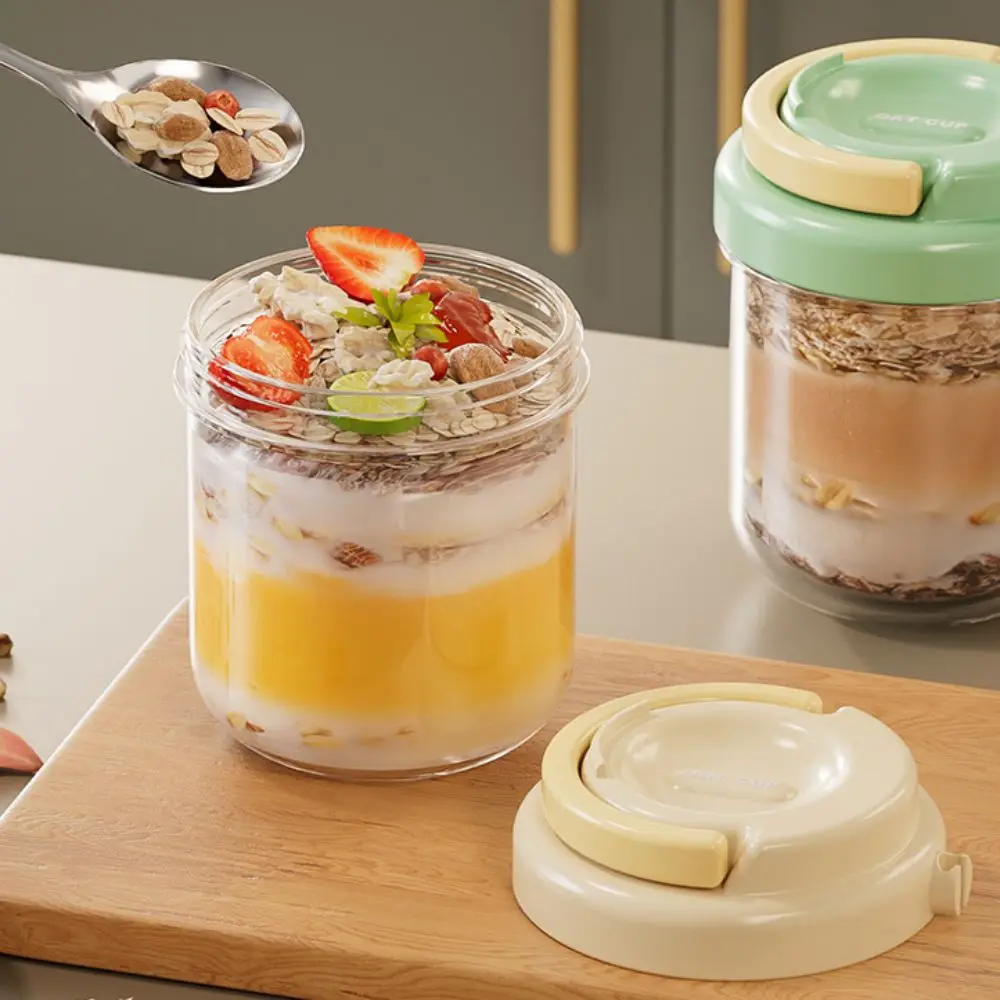 

430ML Overnight Oats Container with Lid and Spoon Portable Oatmeal Cereal Nut Yogurt Cup Leakproof Fruit Salad Food Storage Box