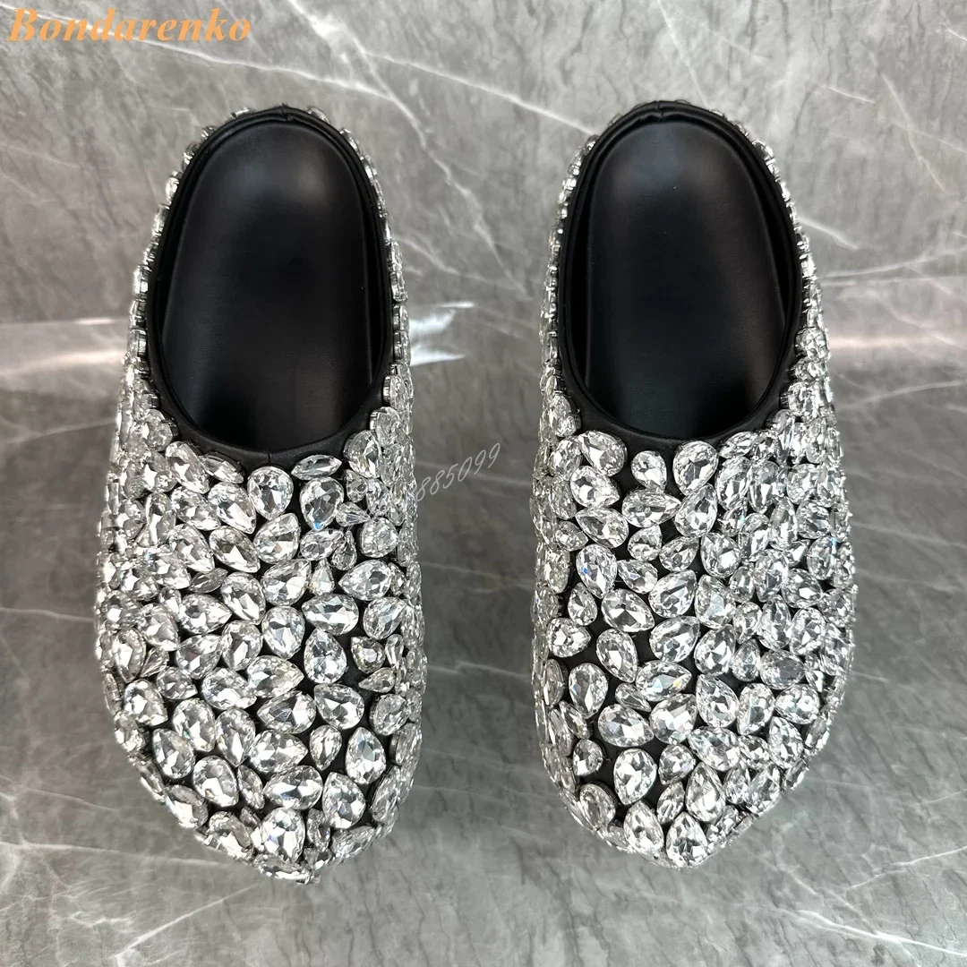 Stud Gem Slip On Sandals Women Sexy Shoes Round Toe Flat With Rhinestone Summer Designer Casual Shoes Party Big Size Customized