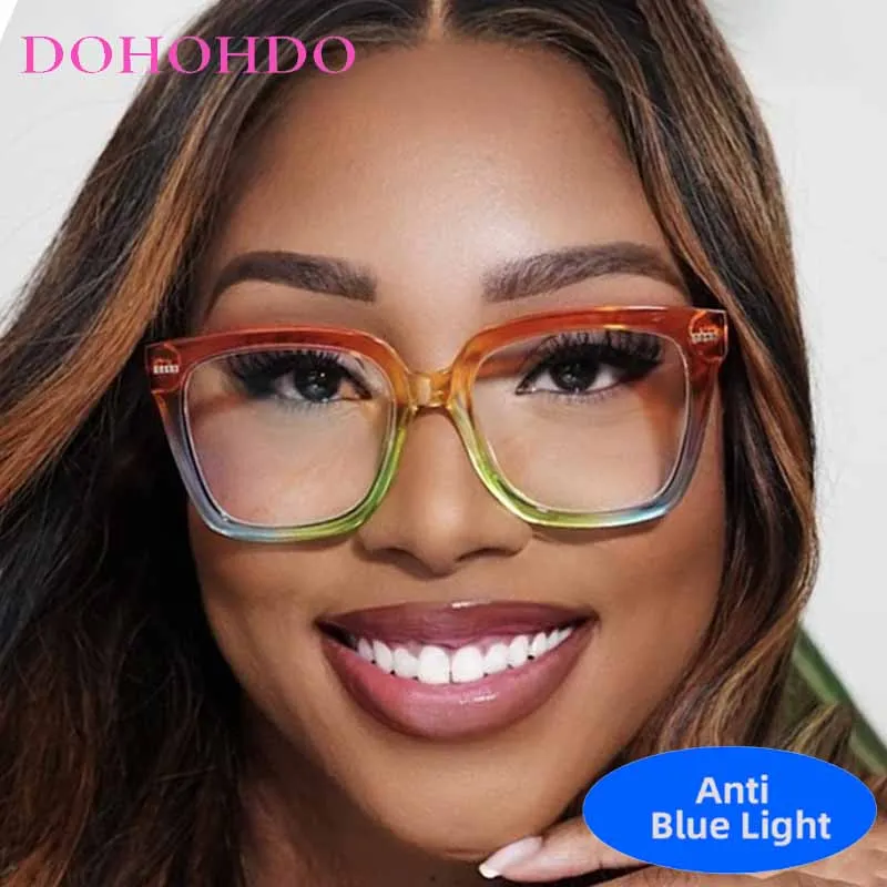 Fashion Colour Oversized Square Frame Optical Women's Eyewear Designer Brand Computer Reading Anti-Blue Light Men Glasses Lentes