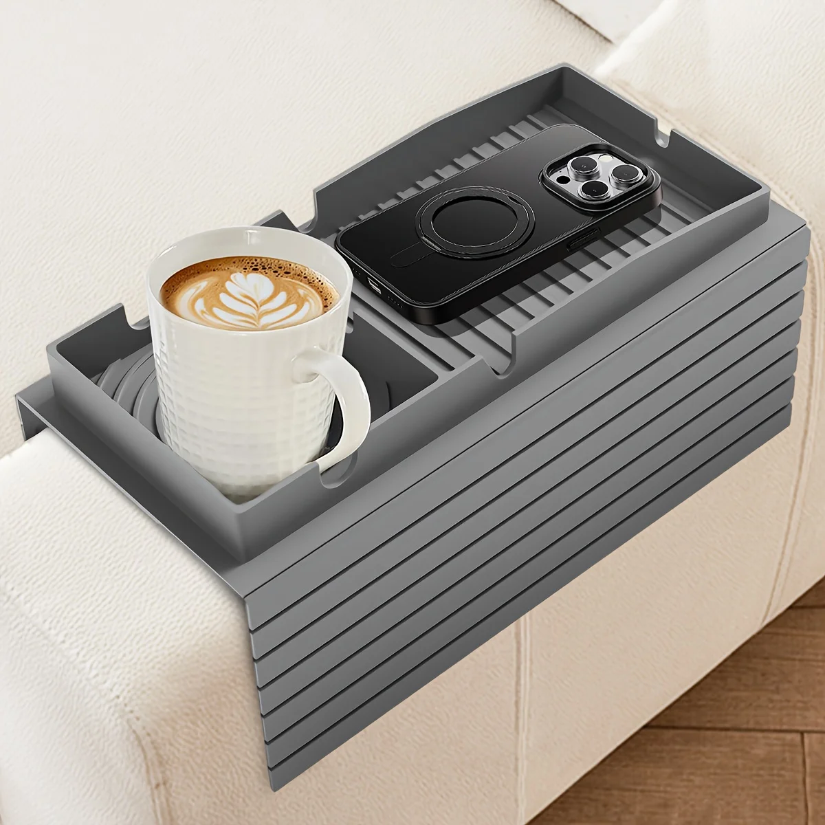 

Couch Cup Holder, Couch Drink Holder, Silica Gel Sofa Cup Holder Armrest Tray, Portable Couch Arm Tray Table for Remote/Snacks