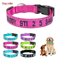 Custom Personalized Embroidered Dog Collar Nylon Reflective Adjustable Name ID