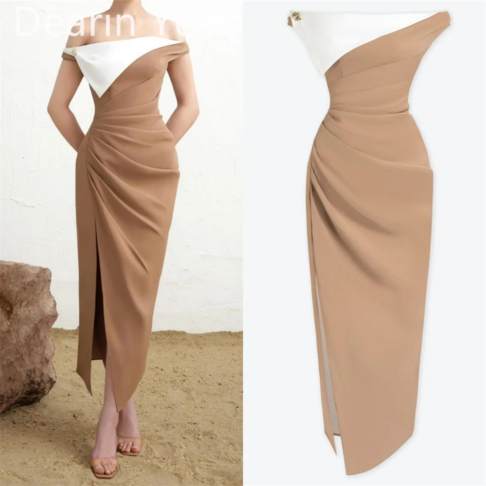 Customized Saudi Arabia Prom Dress Dearin Off-the-shoulder Column Ankle Length Skirts Bespoke Occasion Dresses Formal Evening Go