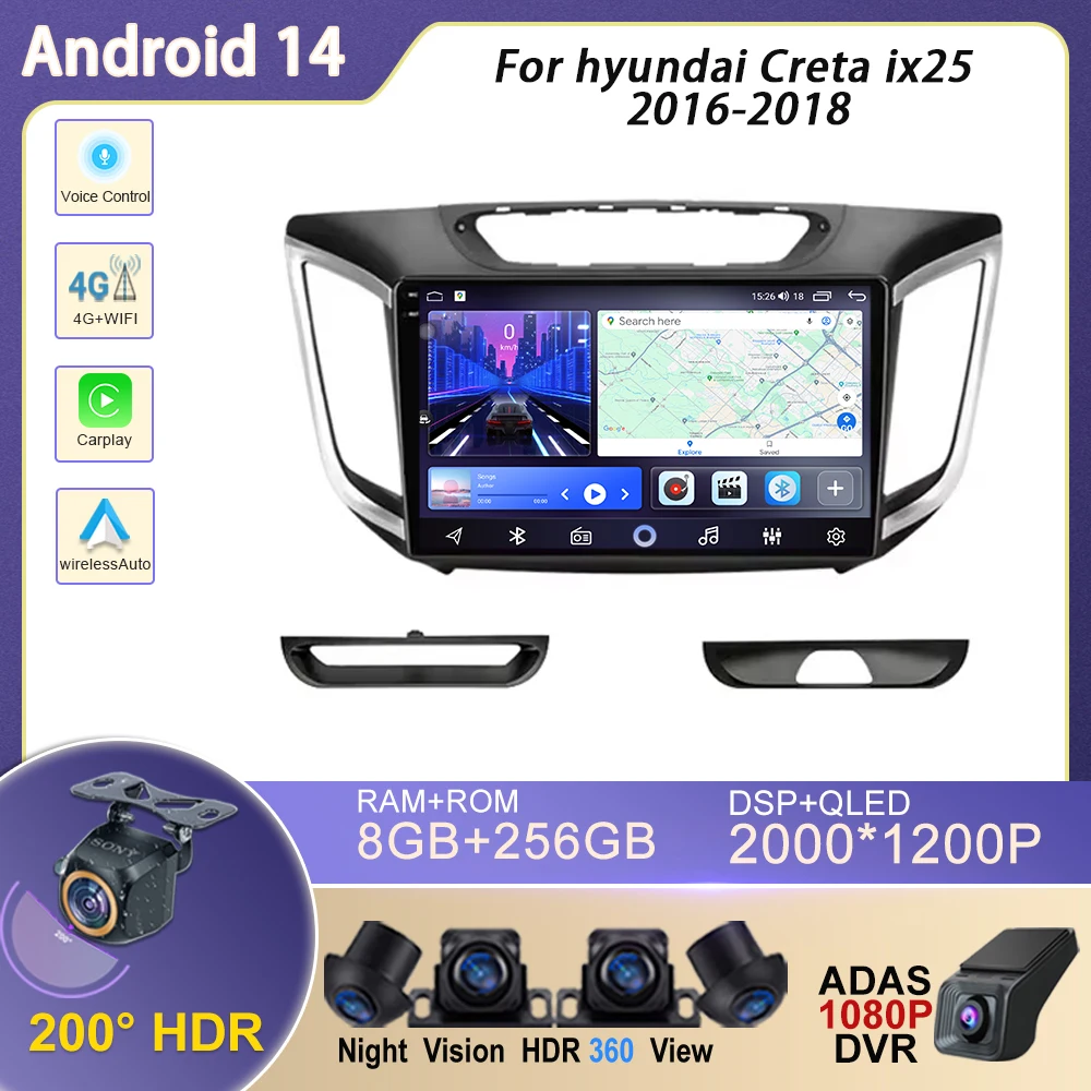 

Carplay For Hyundai Creta IX25 2016 - 2018 Navigation GPS Android Auto Car Radio Stereo Multimedia Player 5G Wifi BT No 2din DVD