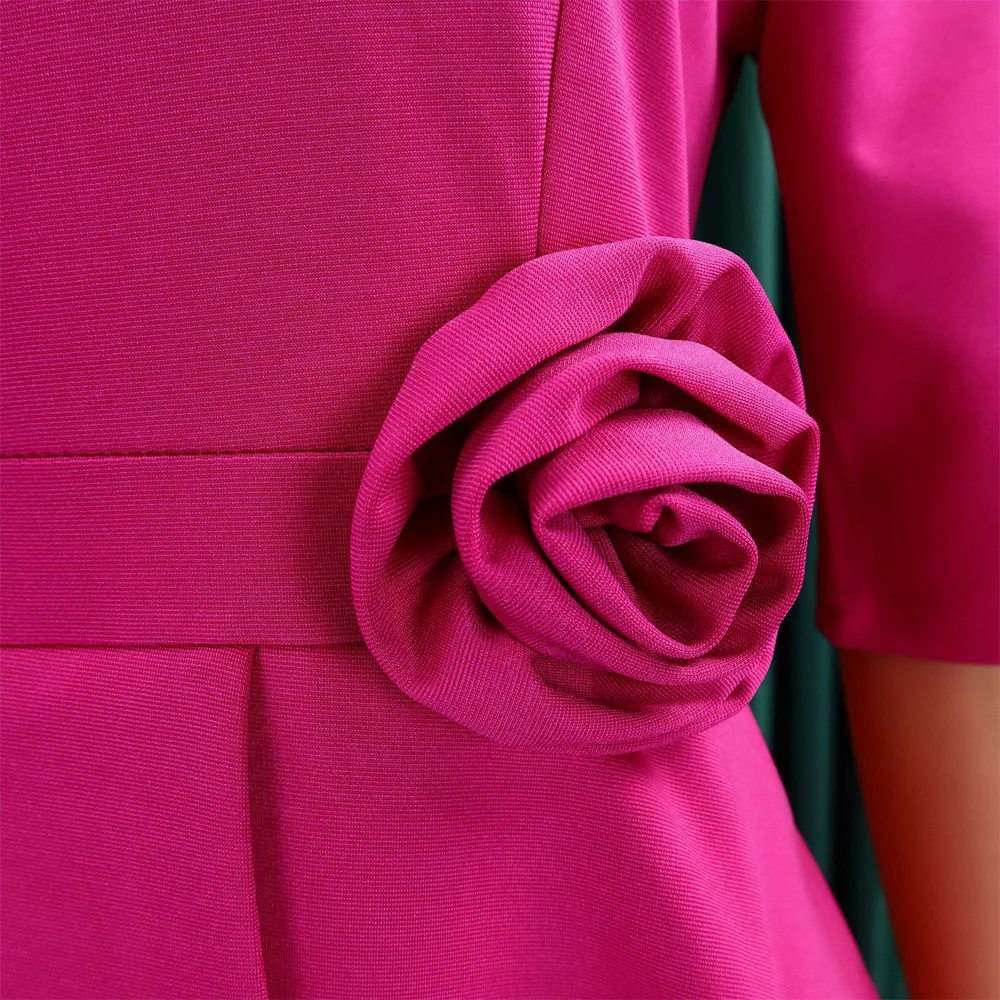 Trendige Sommerkleider für Damen, lässig, elegant, halblange Ärmel, O-Ausschnitt, Rüschen, Bürokleid, modisches afrikanisches Kleid mit 3D-Blumen – Detail 12