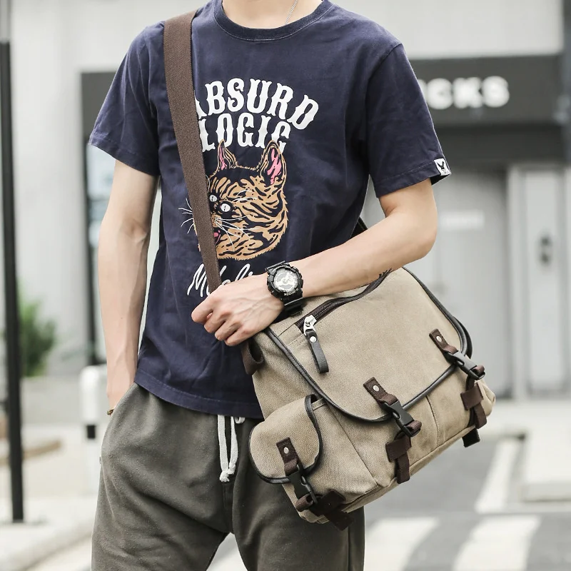 Vintage Casual Canvas One Shoulder Bag Postman Fashion Student Men\'s Crossbody