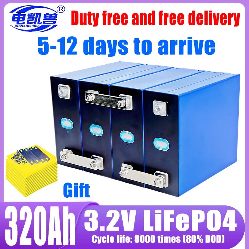 Grade A 320Ah 3.2V 8000+ cycles new Lifepo4 battery DIY 12V 24V 48V RV solar storage golf cart battery pack EU/US tax-free