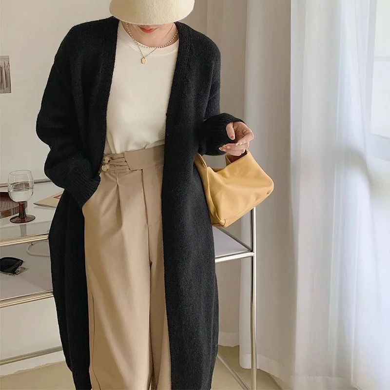 

Женские удлиненные кардиганы на молнии с капюшоном, вязаные крючком, в стиле преппи, свободного кроя, с принтом, однотонные, трикотажные, приталенные