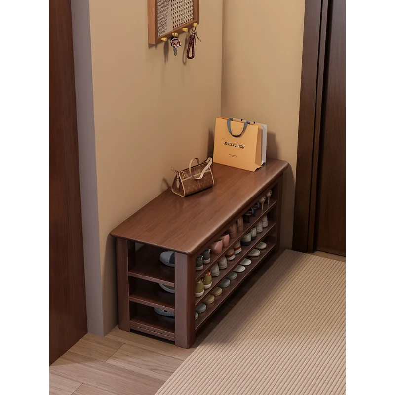 Solid wood shoe changing stool at the door of the home, small apartment entering door for storage, shoe stool entering