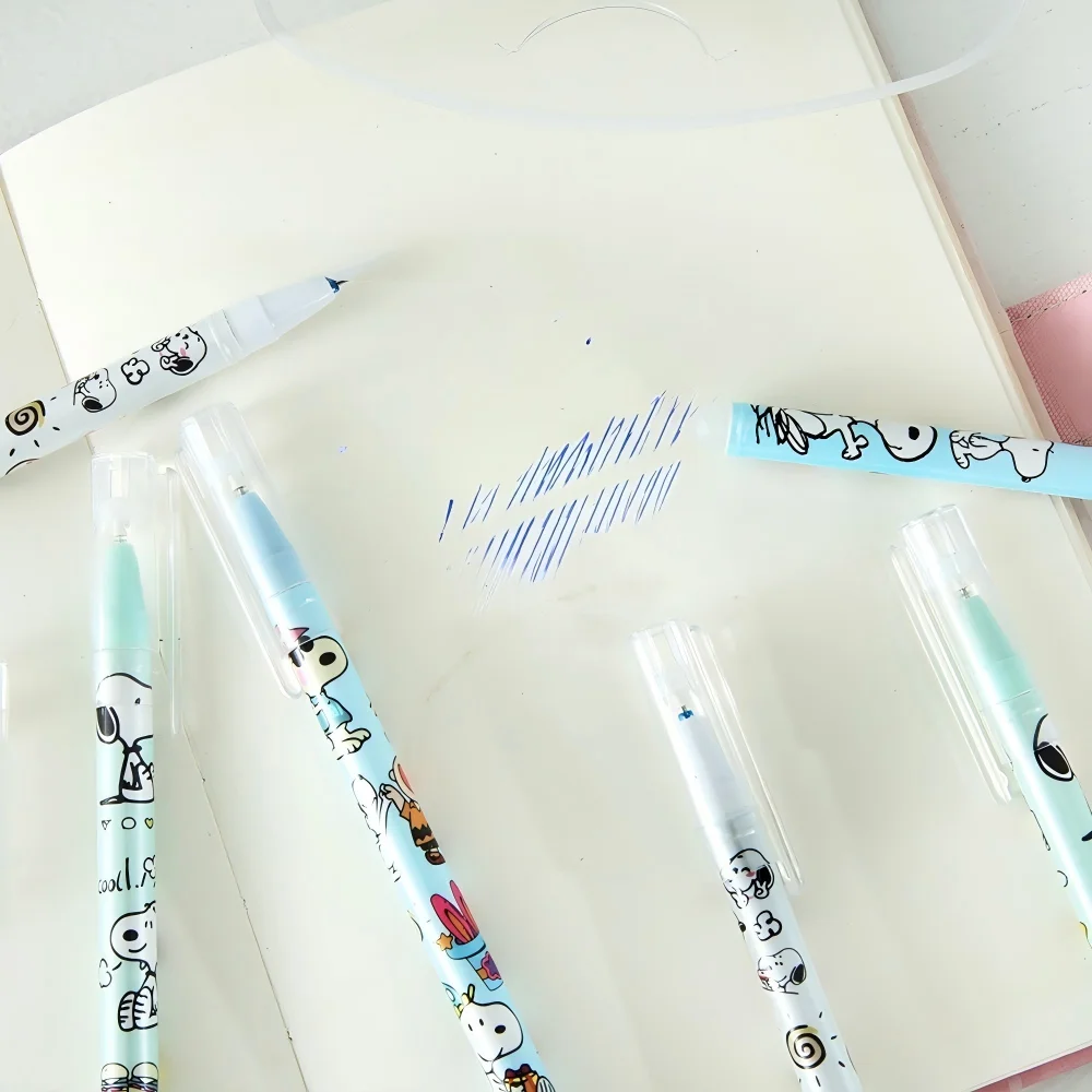 12 Pcs/Set Kawaii Snoopy Erasable Blue Gel Pen Set Smooth Writing Neutral Pens for School And Office Use