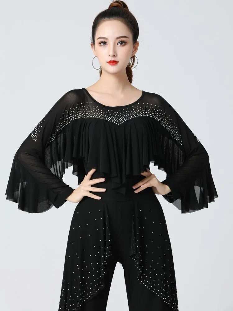 Ruffle Ballroom Pole Dance Clothing Ballet Standard Woman Tops Latin Costume Elegant Modern Festival Outfit Jazz Street Shirt