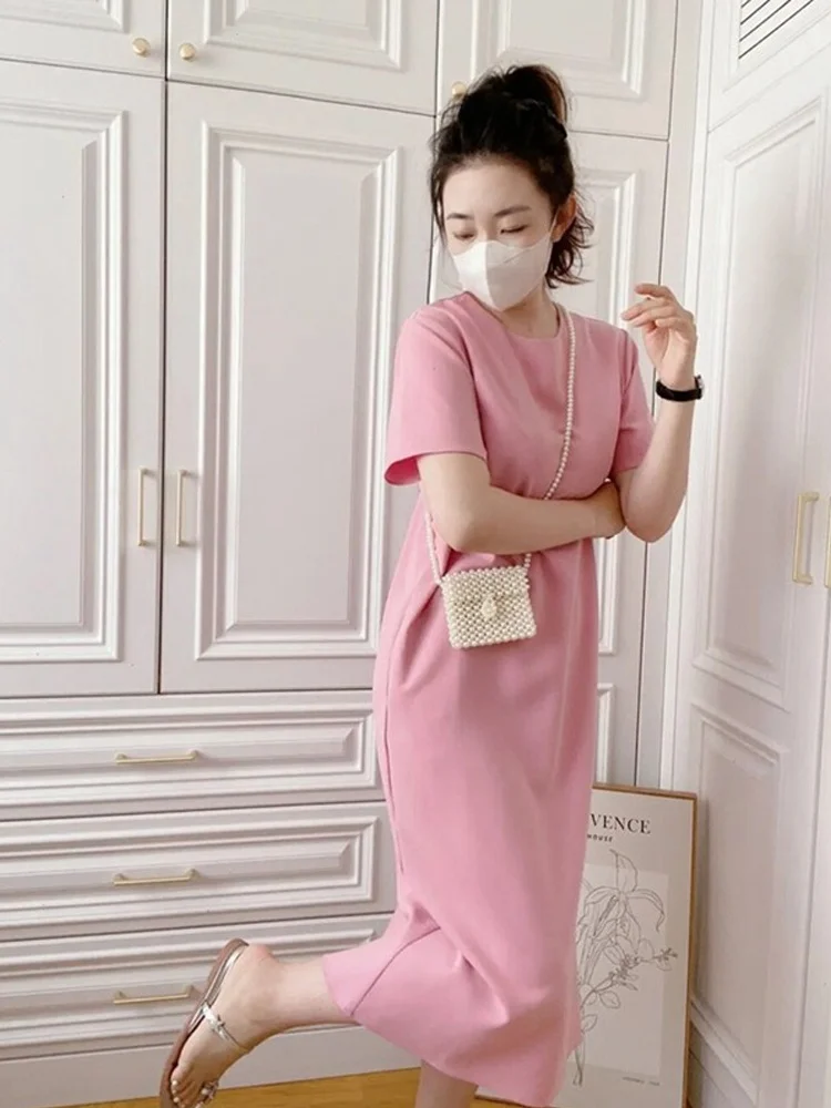 

Ele ort Sve Straight Cut Pink Dr Женское летнее облегающее платье в европейском стиле High End Faion Casual Vaion Sle