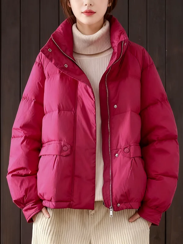 

Winter Faion High-End Design Cotton down Jaet Women's ort Loose Bread ape Warm Outerwear Zipper Closure Polyester Fiber