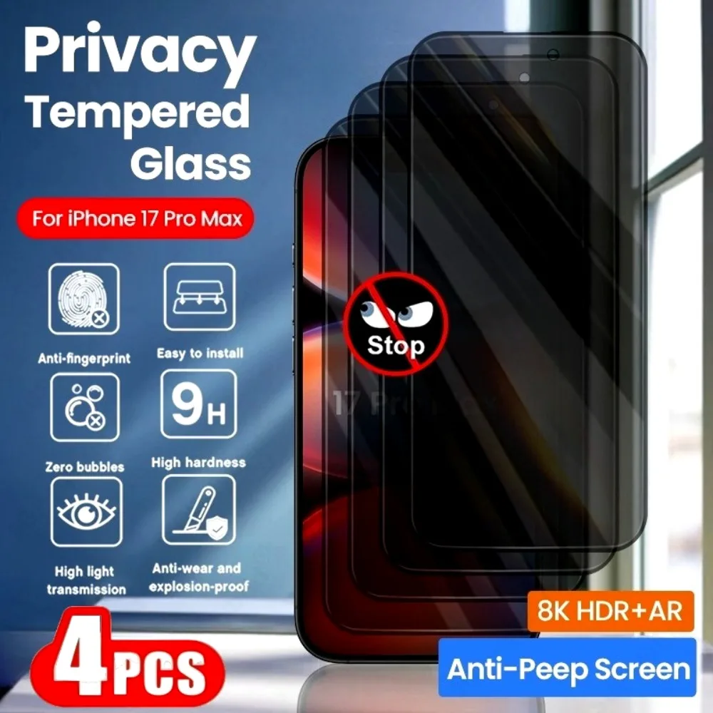 

4Pcs Anti Spy Screen Protector for iPhone 17 16 15 Pro Max Air 14 13 12 11 Pro 15 16 Plus XR XS Max 9H Hardness Tempered Glass