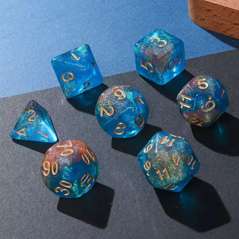 7 Pcs of New Double Colors Dice Polyhedral Gold Font Digital Dices Kit for TRPG RPG D20 D12 D10 D8 D6 D4 Table Game Board Gaming