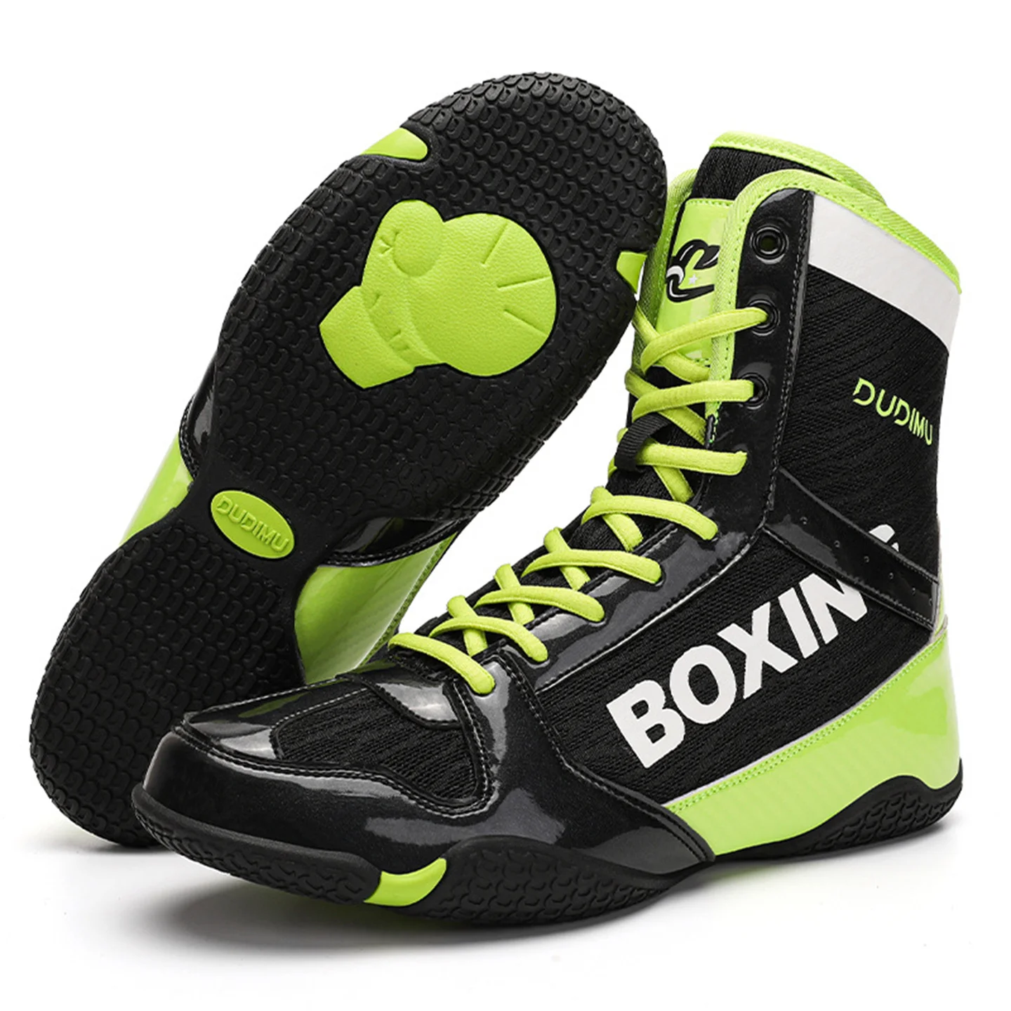 

Adult Boxing & Wrestling Shoes - Mirrored Synthetic Leather + Mesh, High-Top Ankle Protection, Non-Slip Rubber Sole, Training