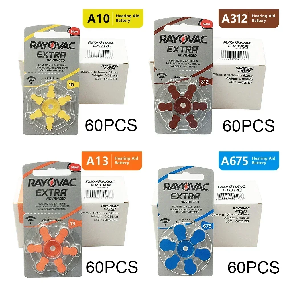 Zinc Air Button Batteries 60PCS Hearing Aid Battery Set A312 A13 A10 A675 PR41 P13 S10 Multiple Sizes Replacement