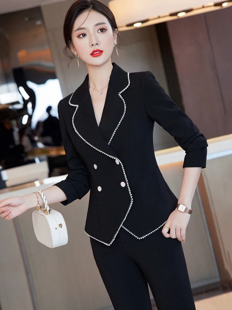 Elegant Purple Women Formal Professional Business Suits with Pants and Jackets Coat Career Interview Pantsuits Trousers Set