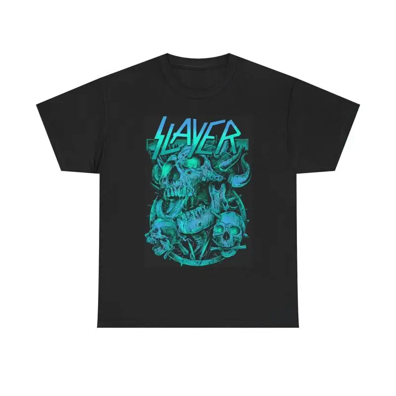Slayer T Shirt Rock Band Skull neon metal Heavy Cotton vintage