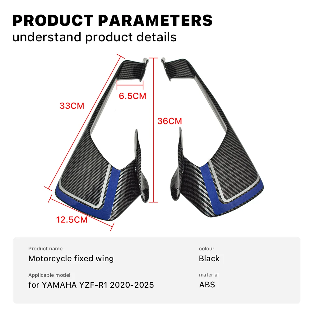 For YAMAHA YZFR1 YZF R1 R1M 2020-2025 Fixed Wing Fairing R1 Winglet Spoiler Aerodynamic Wing Motorcycle Accessories carbon abs