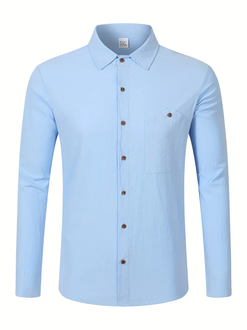 Herren Frühling Herbst Einfarbiger Leinen-Cardigan Reverskragen Langarm-Hemd Atmungsaktives Knopf-Oberteil Tägliche Freizeit Outdoor-Bekleidung – Detail 20