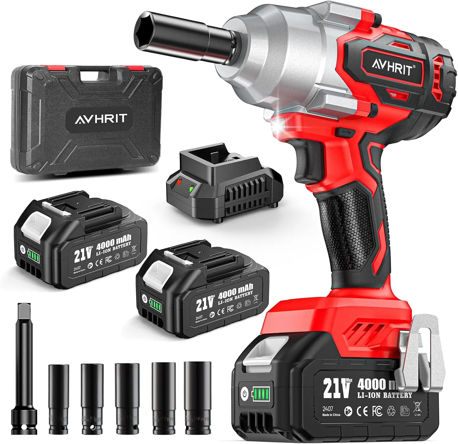 

1300N.m(960ft-lbs) Cordless Impact Wrench 1/2 Inch, 2200RPM, 2x4.0Ah Batteries, High Torque for Car/Truck/RV