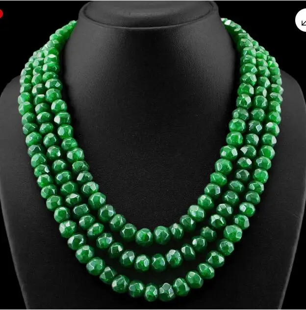 

3Rows Natural 5x8mm Green Emerald Faceted Gemstone Beads Necklace 17-19'' AAA