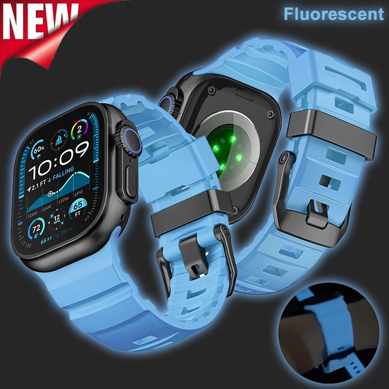 Fluoreszierendes Silikonarmband für Apple Watch Ultra 3 2 49mm Series 11 10 46mm 9 8 7 45mm Sportband Armband Iwatch 6 SE 5 4 44mm