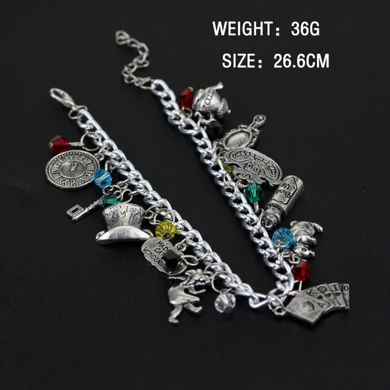 Movie Alice in Wonderland Bracelet Mouse Mad Hatter Red Queen RedKing March Hare White Rabbit Cheshire Cat Charms Jewelry Gift